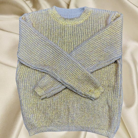 Women Pullover Sweater Gold Foil Knit Size XL Crew Neck Mid Length 1 - Picture 7 of 15
